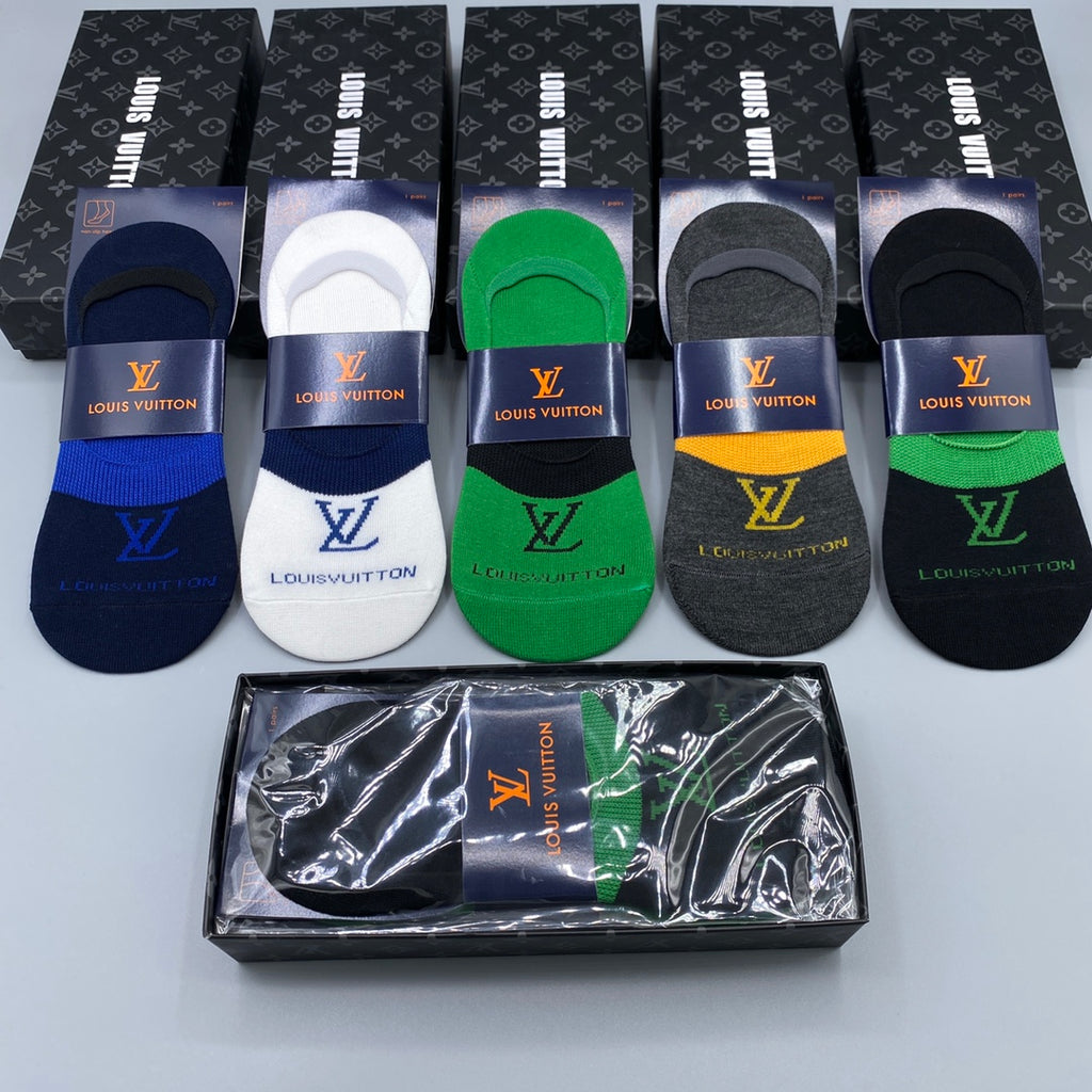 Louis Vuitton Cotton Visible Colour, Cuff And Emblem Details No-Show Socks - 5-Pair Set