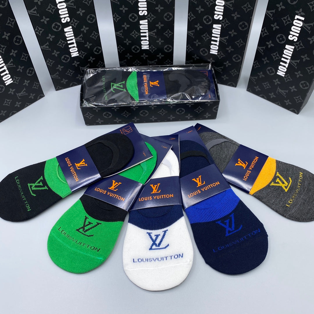 Louis Vuitton Cotton Visible Colour, Cuff And Emblem Details No-Show Socks - 5-Pair Set