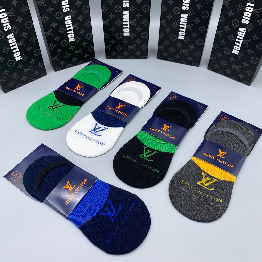 Louis Vuitton Cotton Visible Colour, Cuff And Emblem Details No-Show Socks - 5-Pair Set