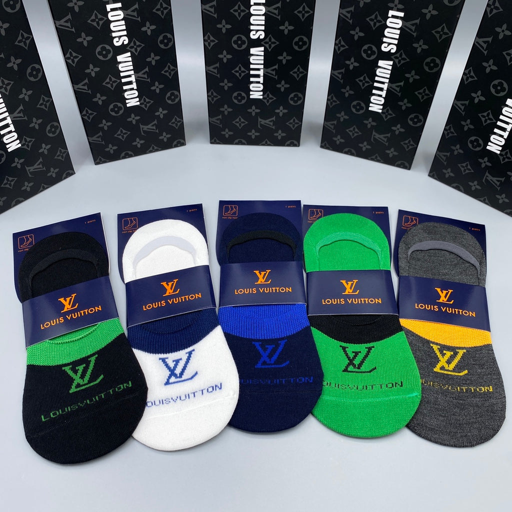 Louis Vuitton Cotton Visible Colour, Cuff And Emblem Details No-Show Socks - 5-Pair Set