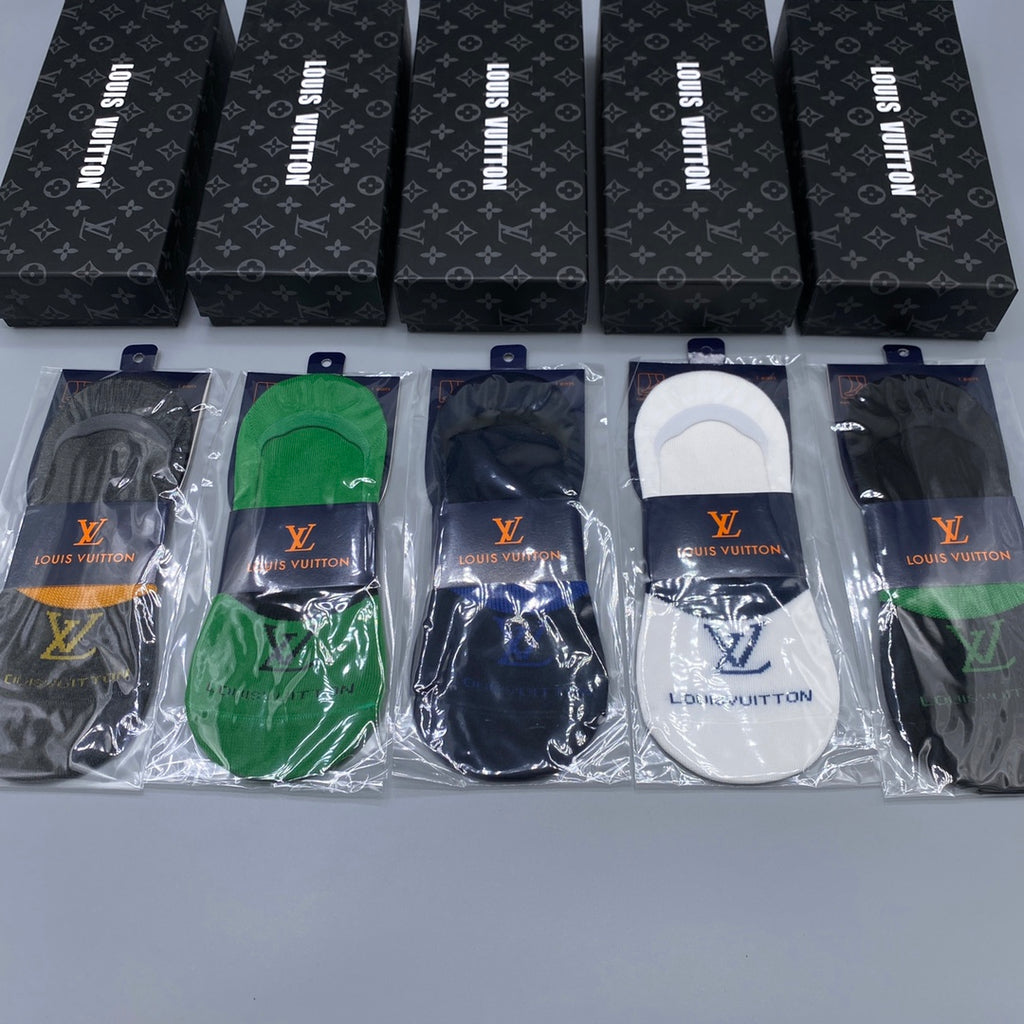 Louis Vuitton Cotton Visible Colour, Cuff And Emblem Details No-Show Socks - 5-Pair Set