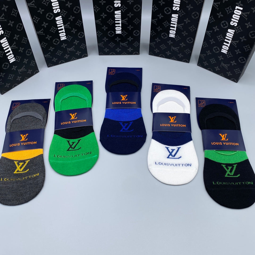 Louis Vuitton Cotton Visible Colour, Cuff And Emblem Details No-Show Socks - 5-Pair Set