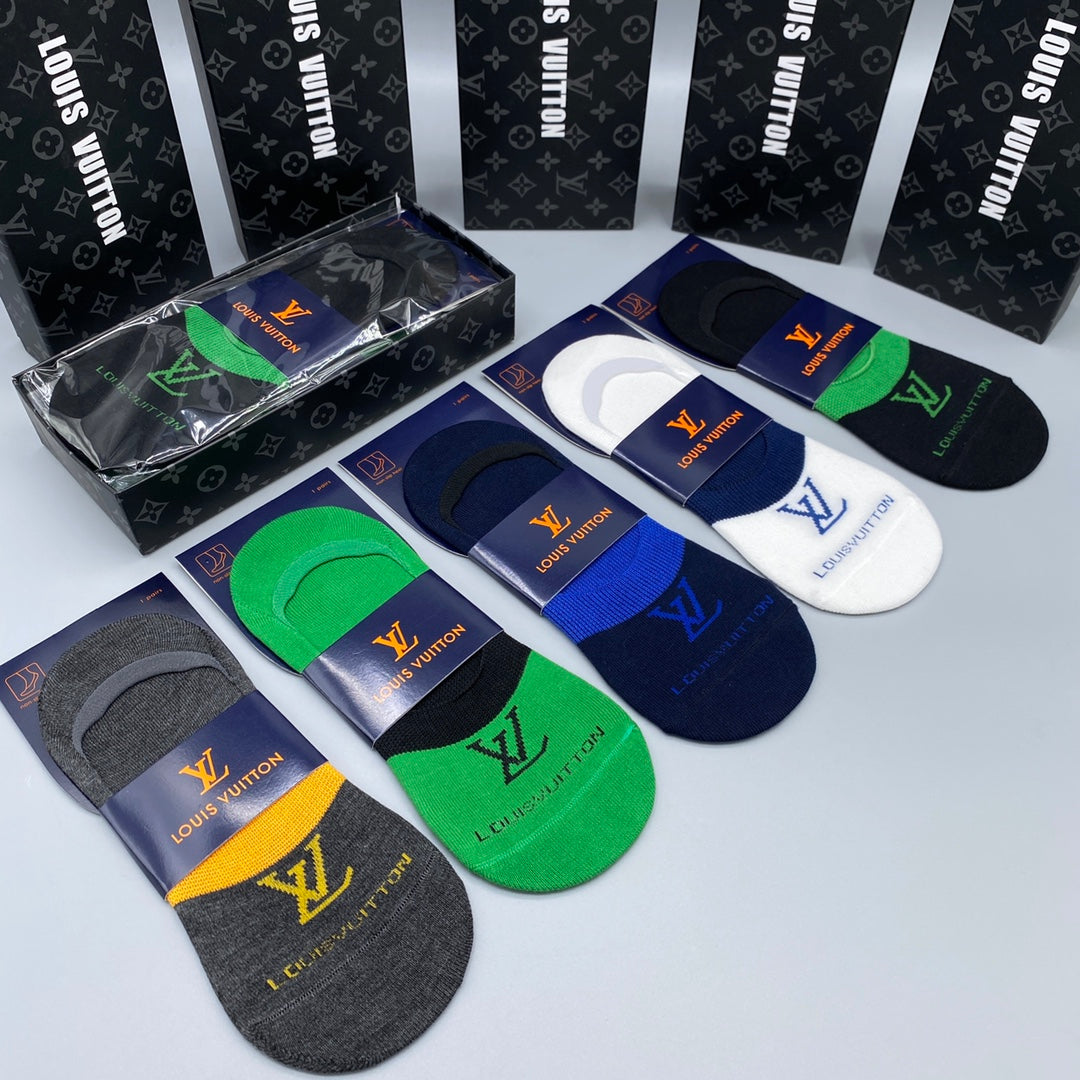 Louis Vuitton Cotton Visible Colour, Cuff And Emblem Details No-Show Socks - 5-Pair Set