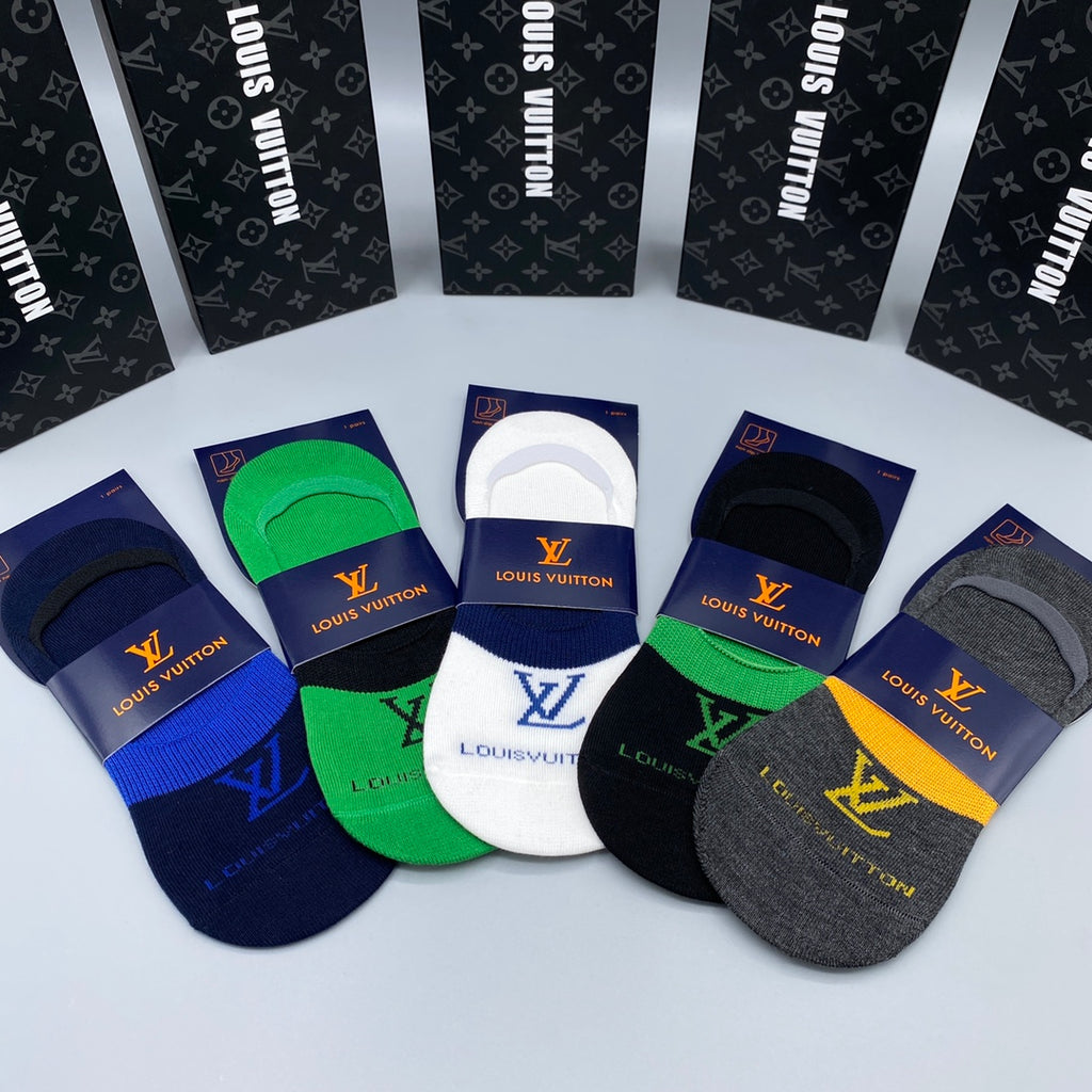 Louis Vuitton Cotton Visible Colour, Cuff And Emblem Details No-Show Socks - 5-Pair Set