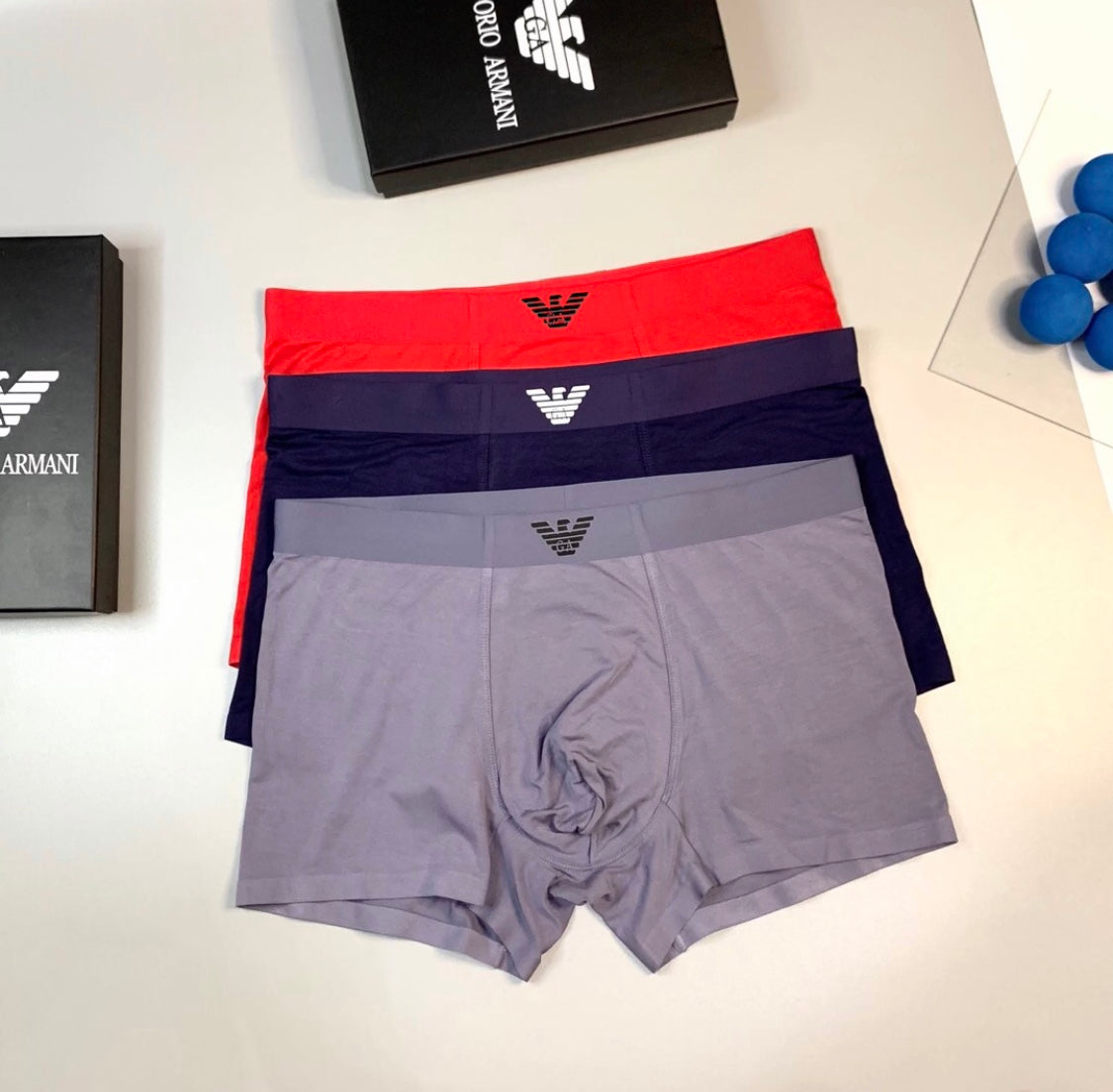 Armani Modal Visible Branded Waistband Or Emblem Details Men's Boxer Briefs - 3-Piece Box