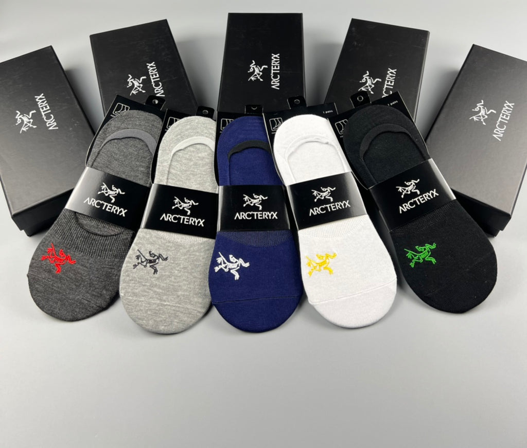 Arc'teryx Cotton Visible Logo, Stripe Or Motif Details No-Show Socks - 5-Pair Set