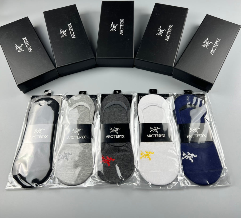 Arc'teryx Cotton Visible Logo, Stripe Or Motif Details No-Show Socks - 5-Pair Set