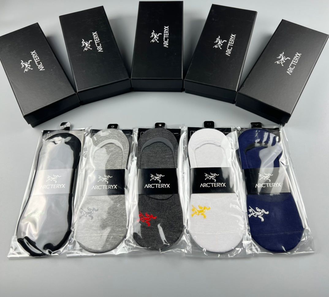 Arc'teryx Cotton Visible Logo, Stripe Or Motif Details No-Show Socks - 5-Pair Set