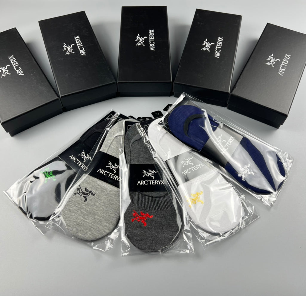 Arc'teryx Cotton Visible Logo, Stripe Or Motif Details No-Show Socks - 5-Pair Set