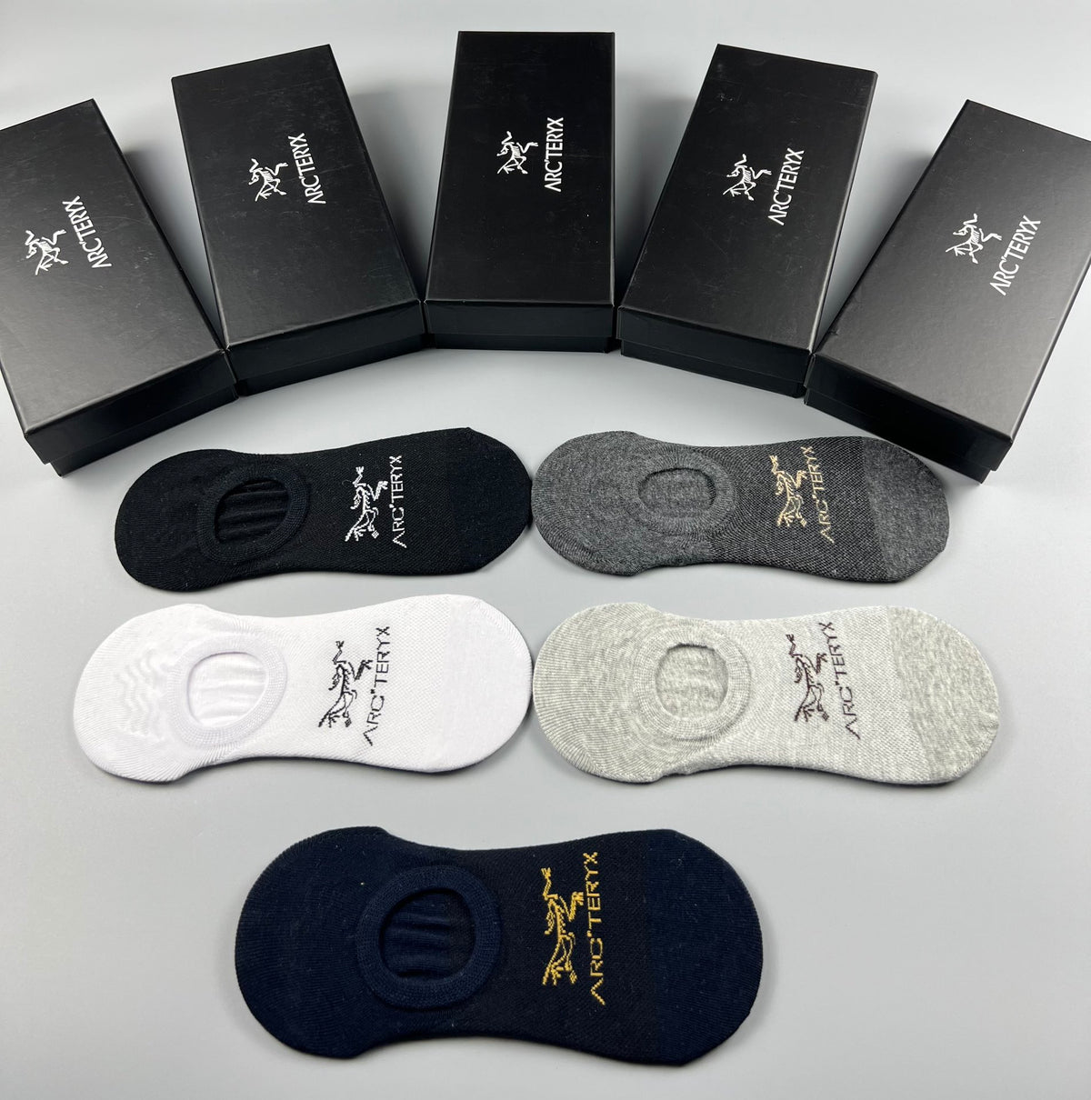Arc'teryx Cotton Visible Logo, Stripe Or Motif Details No-Show Socks - 5-Pair Set