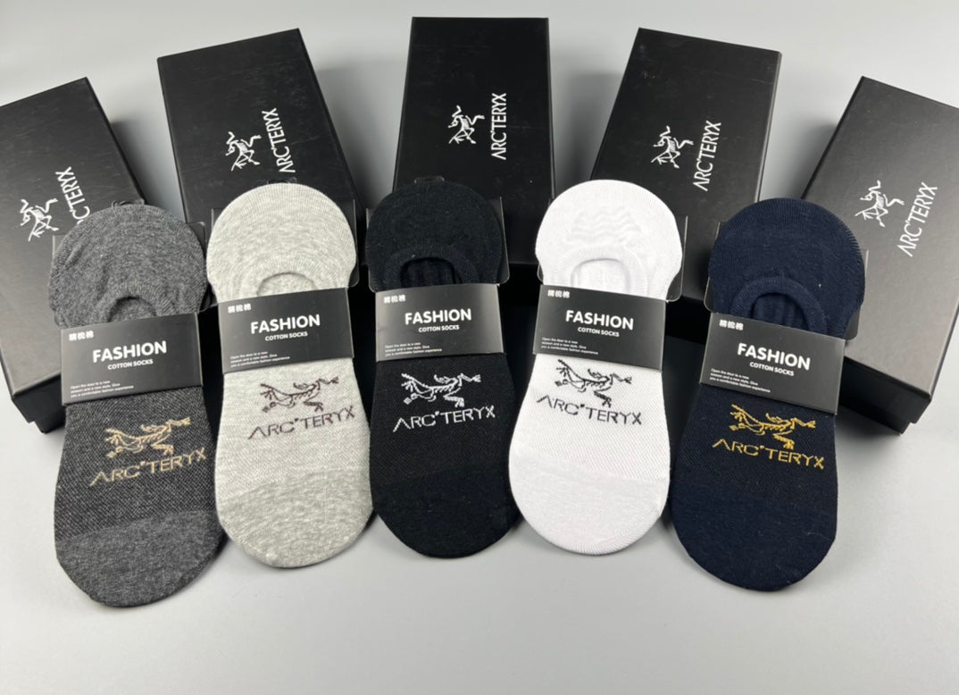 Arc'teryx Cotton Visible Logo, Stripe Or Motif Details No-Show Socks - 5-Pair Set