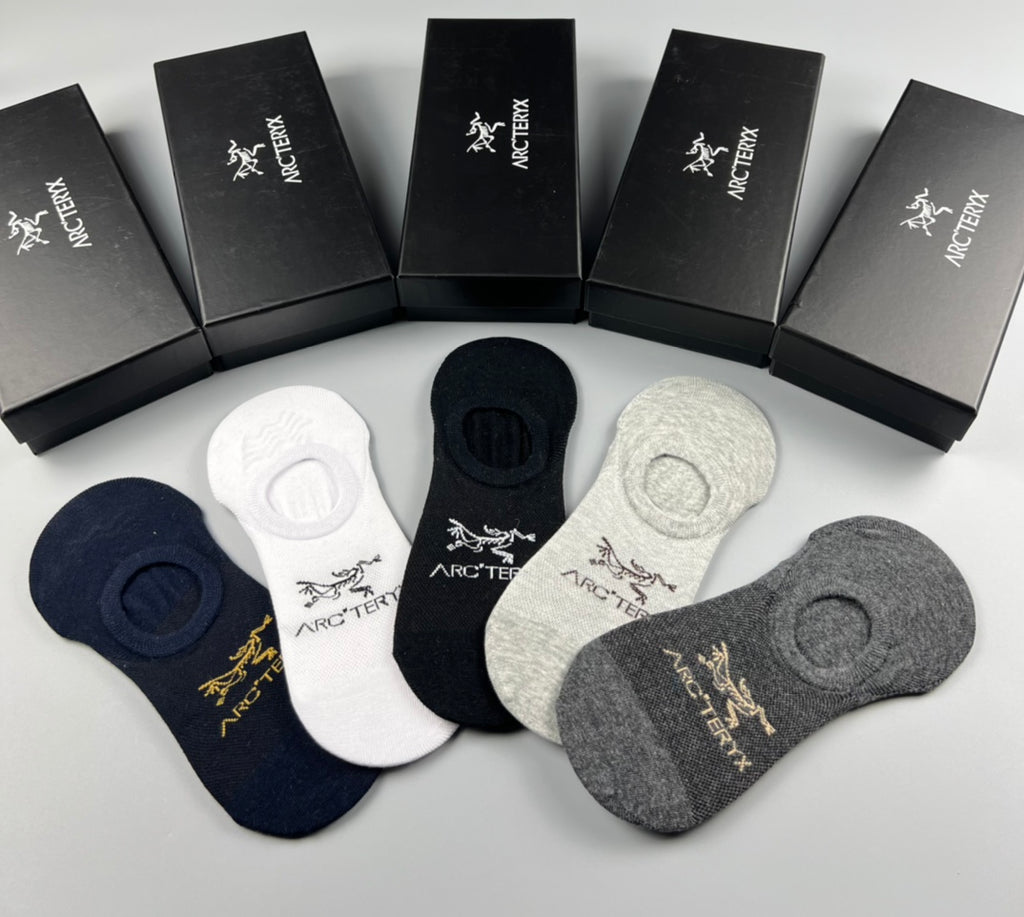 Arc'teryx Cotton Visible Colour, Cuff And Emblem Details No-Show Socks - 5-Pair Set
