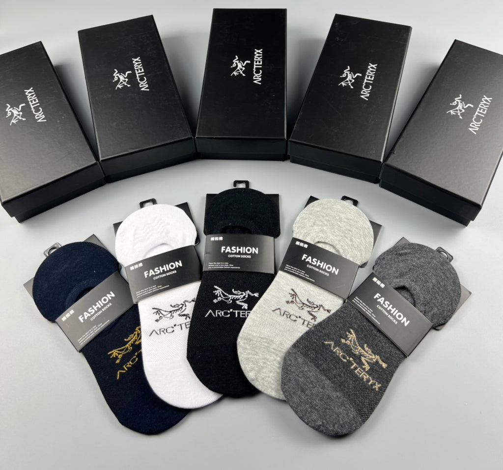 Arc'teryx Cotton Visible Colour, Cuff And Emblem Details No-Show Socks - 5-Pair Set