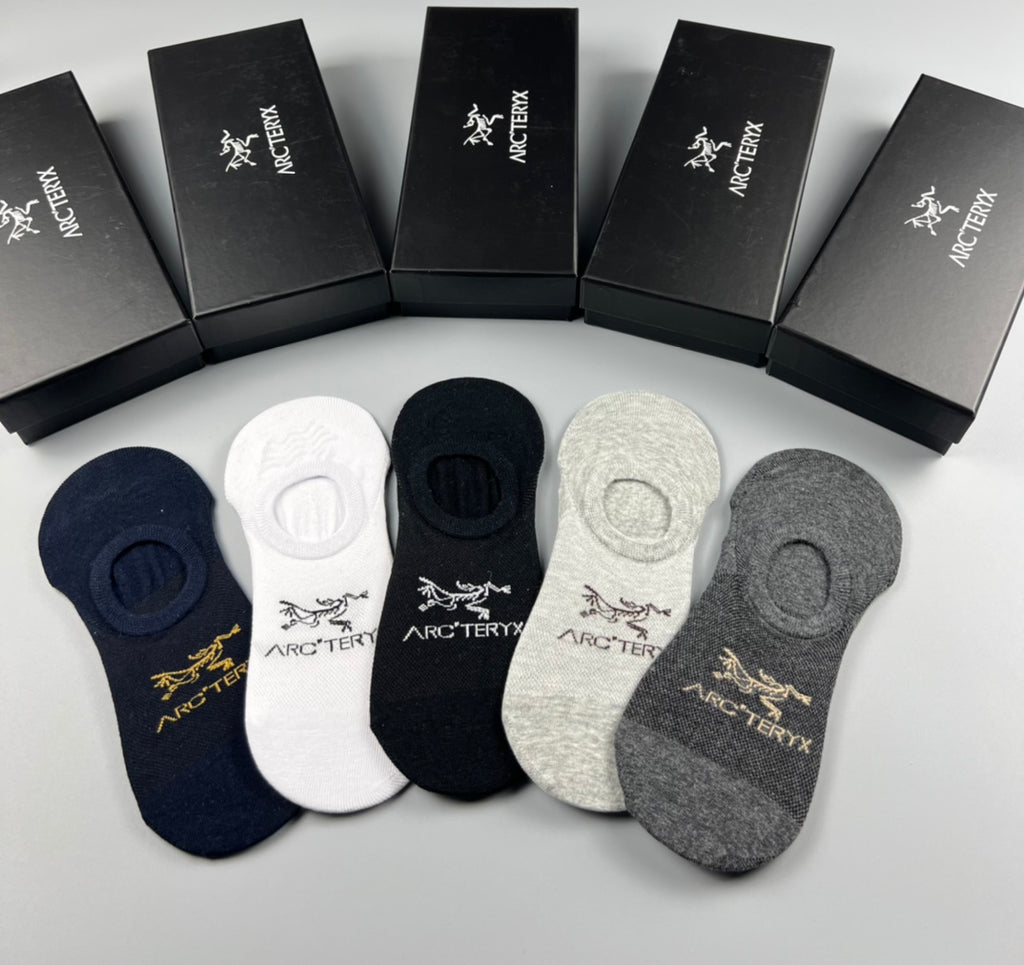 Arc'teryx Cotton Visible Logo, Stripe Or Motif Details No-Show Socks - 5-Pair Set