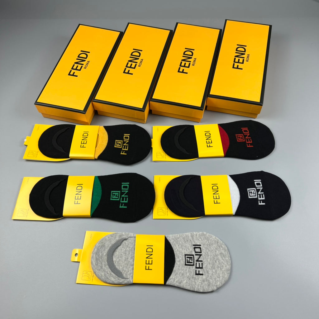 Fendi Cotton Visible Colour, Cuff And Emblem Details No-Show Socks - 5-Pair Set