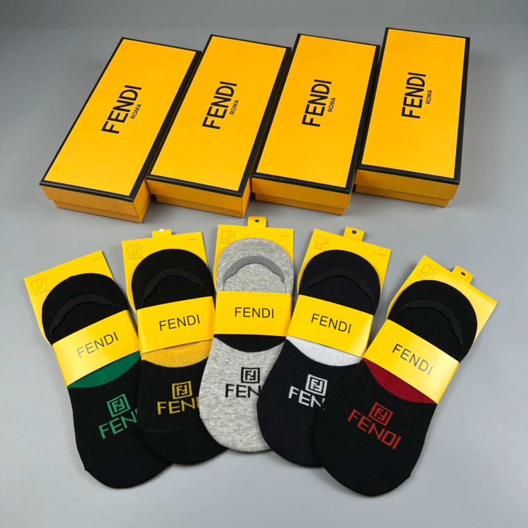Fendi Visible Branded Cuff Or Emblem Details No-Show Socks - 5-Pair Set