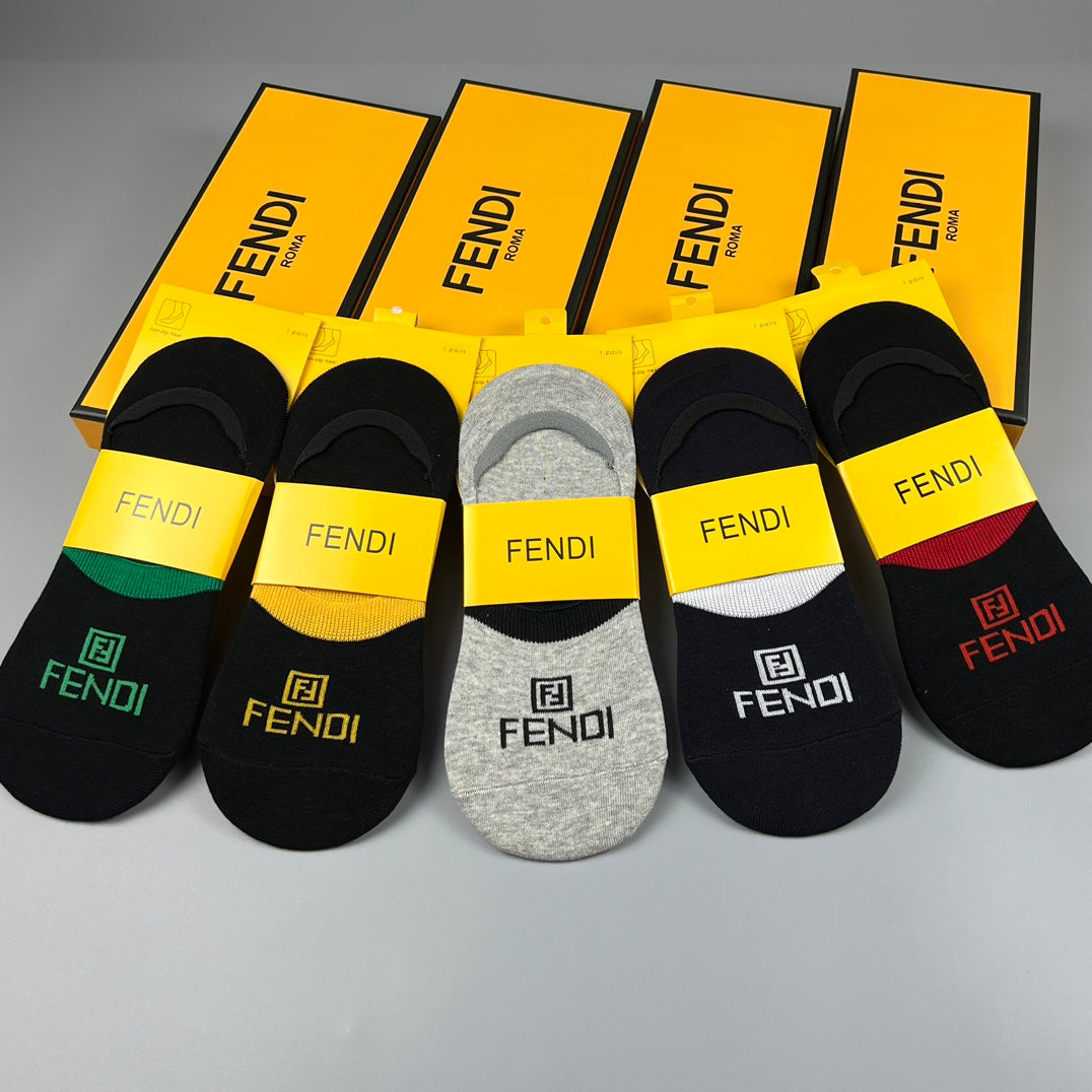Fendi Visible Branded Cuff Or Emblem Details No-Show Socks - 5-Pair Set