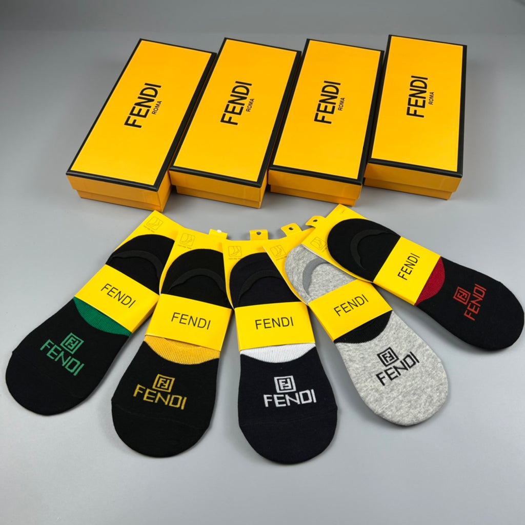 Fendi Visible Branded Cuff Or Emblem Details No-Show Socks - 5-Pair Set