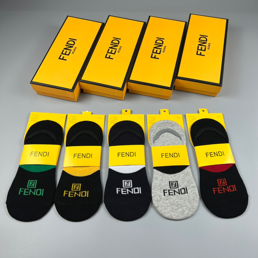 Fendi Cotton Visible Colour, Cuff And Emblem Details No-Show Socks - 5-Pair Set