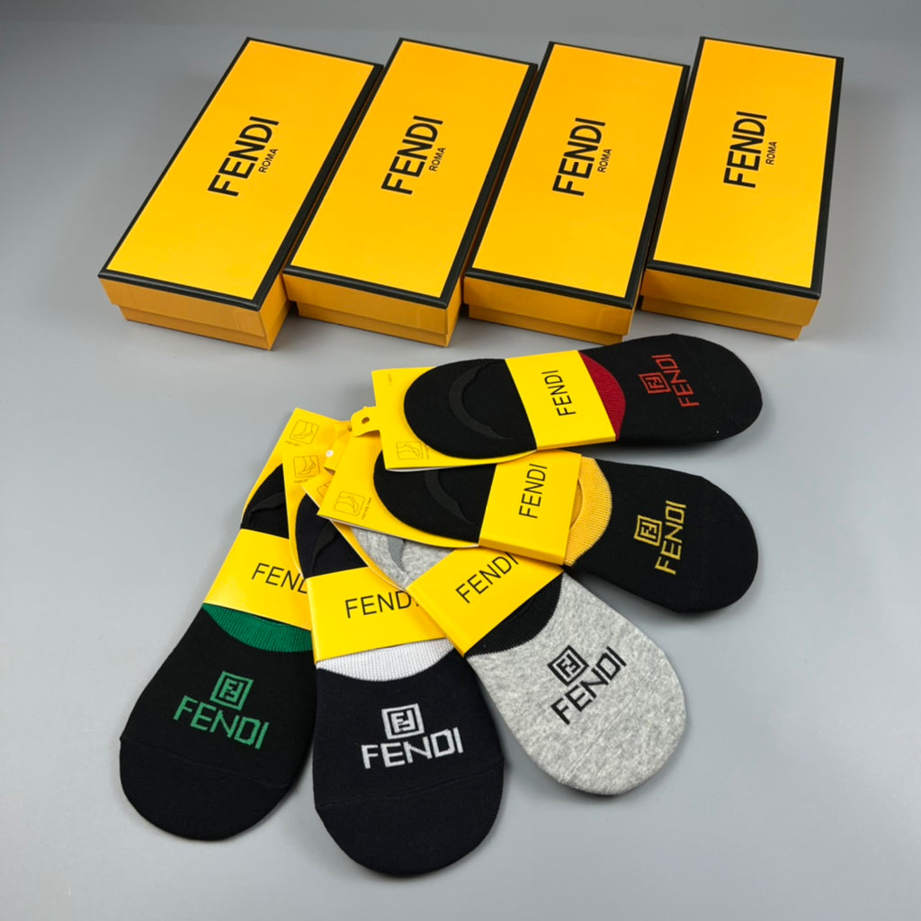 Fendi Visible Branded Cuff Or Emblem Details No-Show Socks - 5-Pair Set