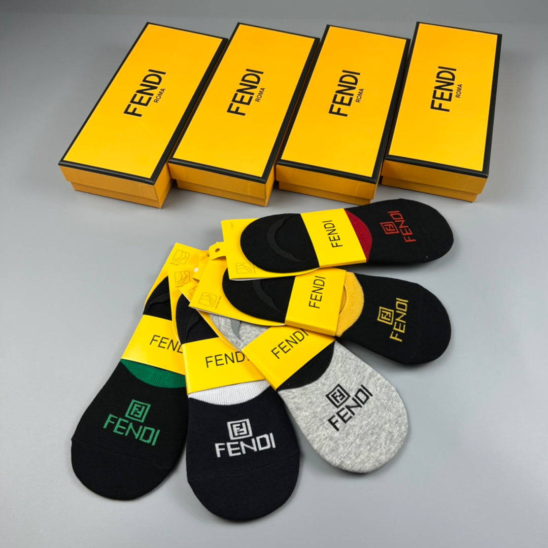 Fendi Visible Branded Cuff Or Emblem Details No-Show Socks - 5-Pair Set