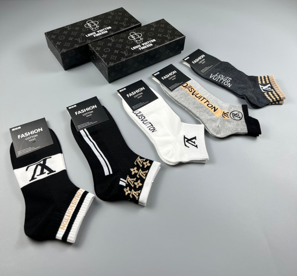 Louis Vuitton Gold-Tone Wordmark Details Ankle Socks - 5-Pair Set