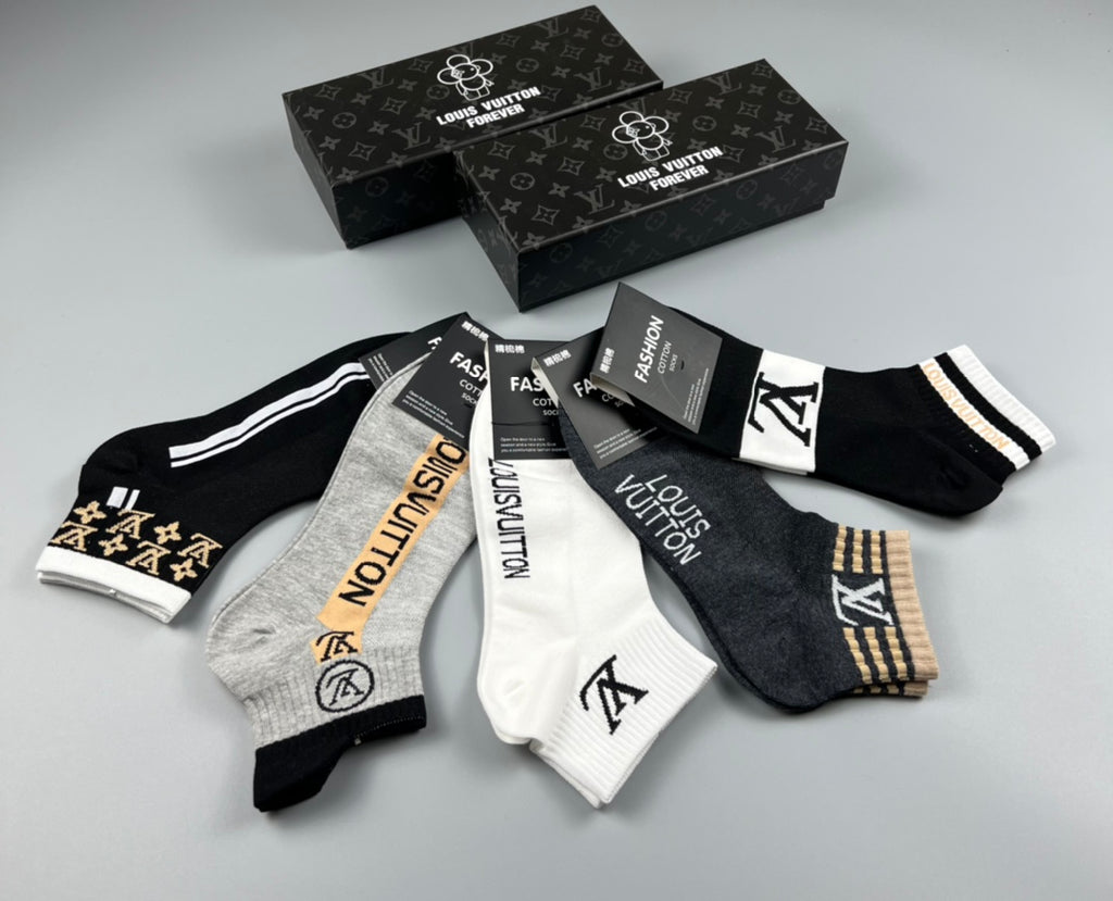 Louis Vuitton Gold-Tone Wordmark Details Ankle Socks - 5-Pair Set
