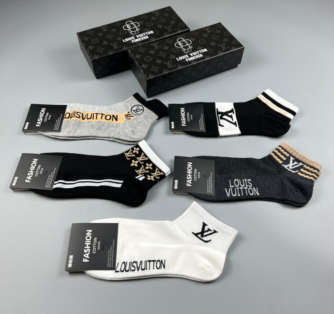 Louis Vuitton Gold-Tone Wordmark Details Ankle Socks - 5-Pair Set
