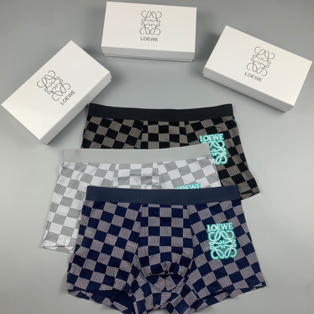 Loewe Checkerboard Patterns And Aqua Patches Men's Boxer Briefs - 3-Piece Box