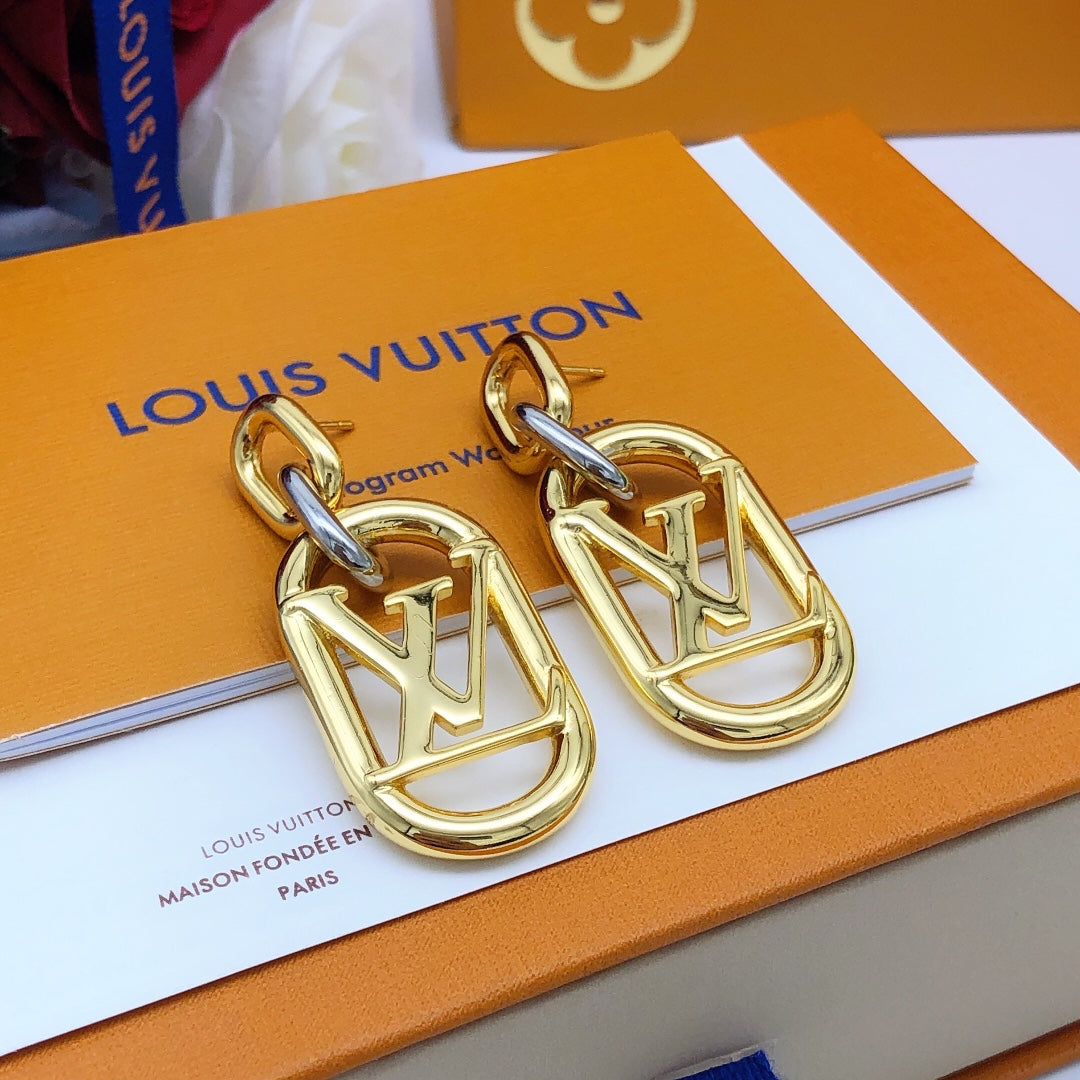 Geometric Emblem Statement Earrings in Gold-Tone – Design 001 detail view
