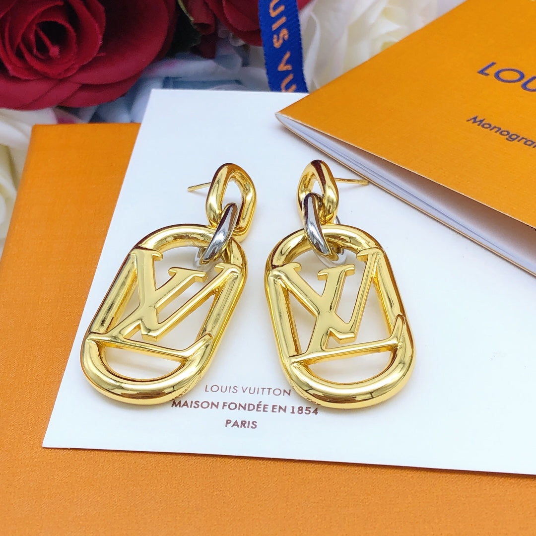 Geometric Emblem Statement Earrings in Gold-Tone – Design 001 detail view