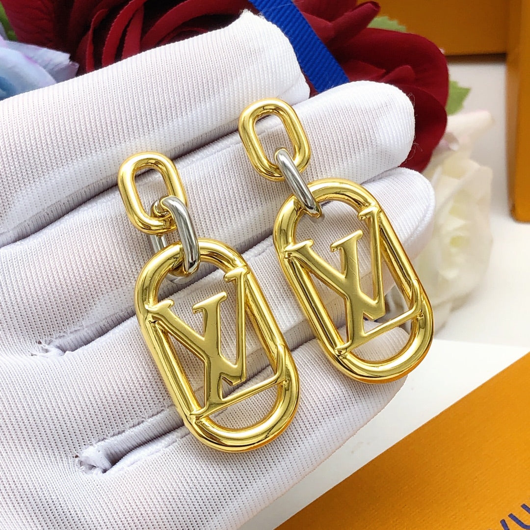 Geometric Emblem Statement Earrings in Gold-Tone – Design 001 close-up detail