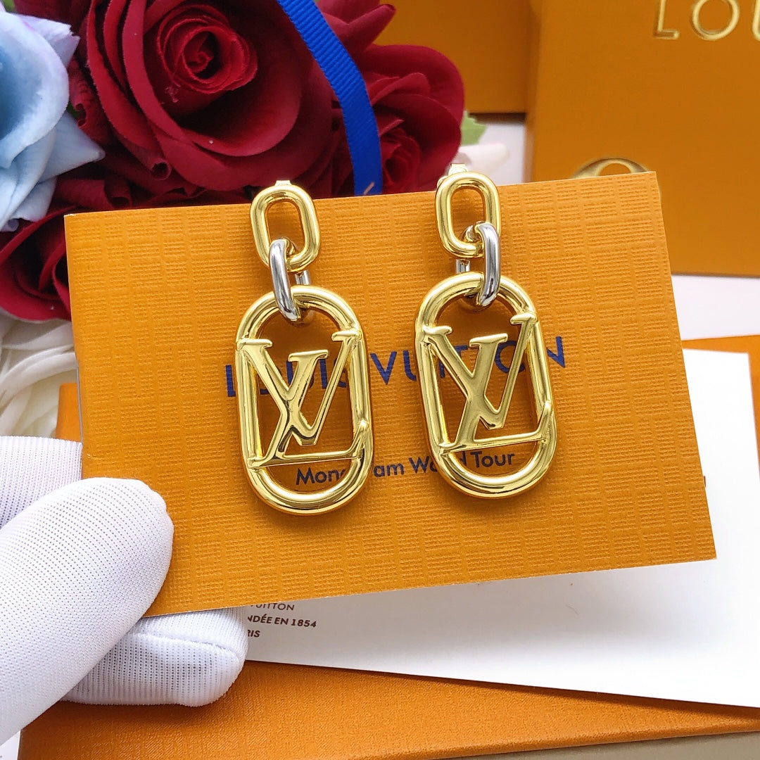 Geometric Emblem Statement Earrings in Gold-Tone – Design 001 front product view