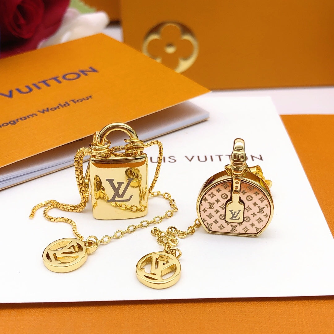 Bag Motif Stud Earrings in Gold-Tone detail view