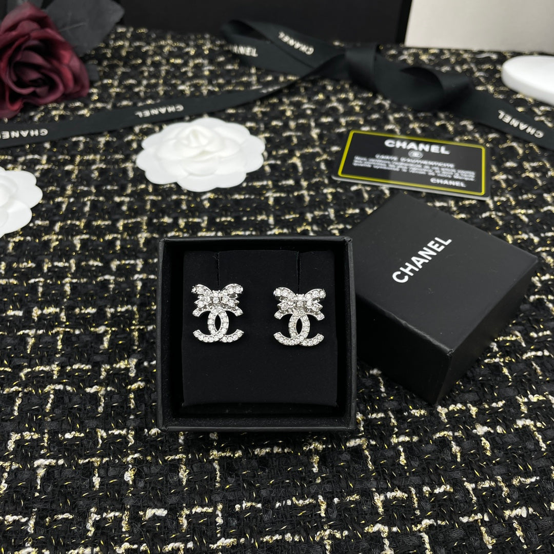 Double-C Emblem Crystal-Accent Stud Earrings – Design 039 styled product view