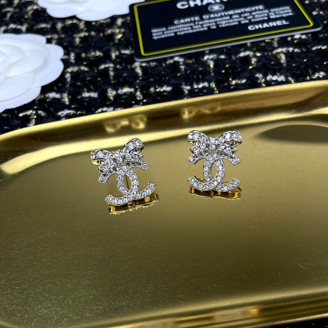 Double-C Emblem Crystal-Accent Stud Earrings – Design 039 side detail