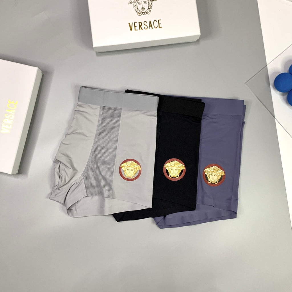 Versace Mesh Panels And Medallion Details Men's Boxer Briefs - 3-Piece Box