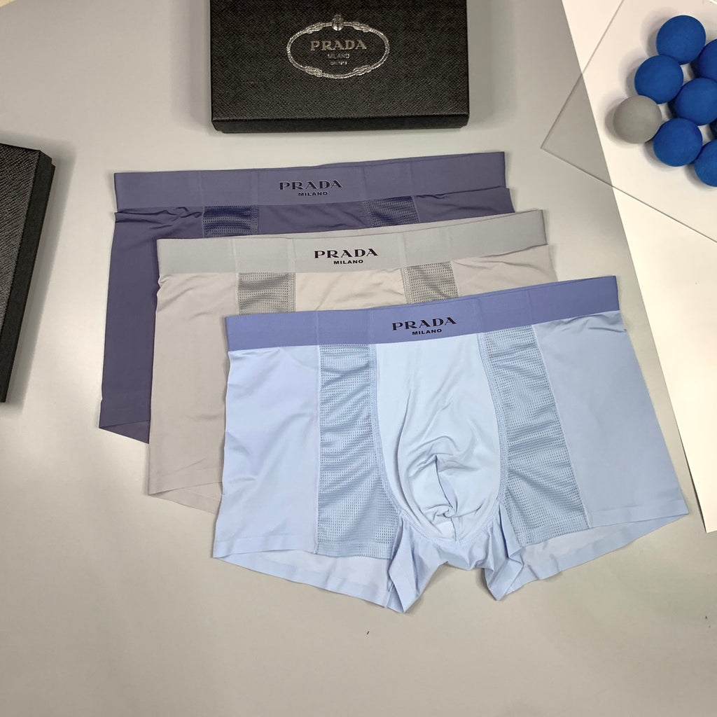Prada Visible Branded Waistband Or Emblem Details Men's Boxer Briefs - 3-Piece Box
