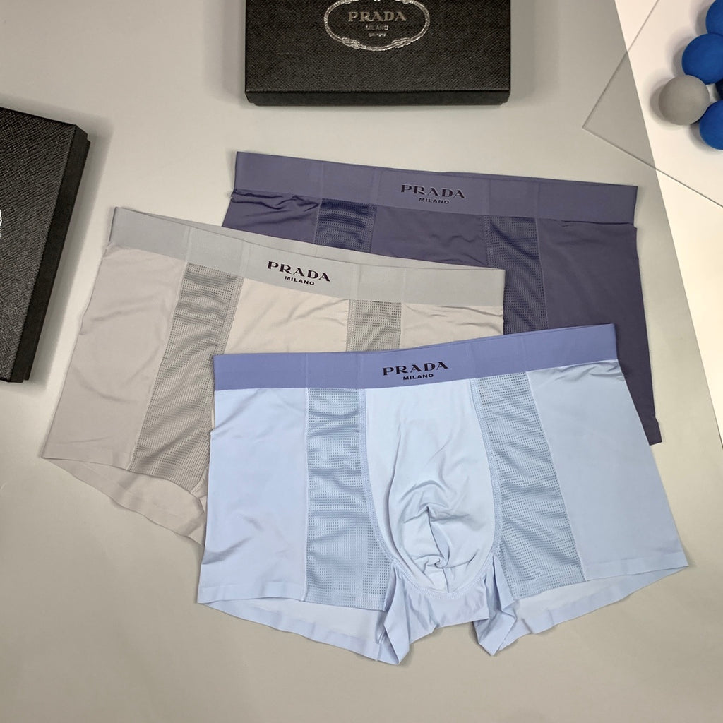 Prada Clean Logo Waistbands And Mesh Panels Men's Boxer Briefs - 3-Piece Box