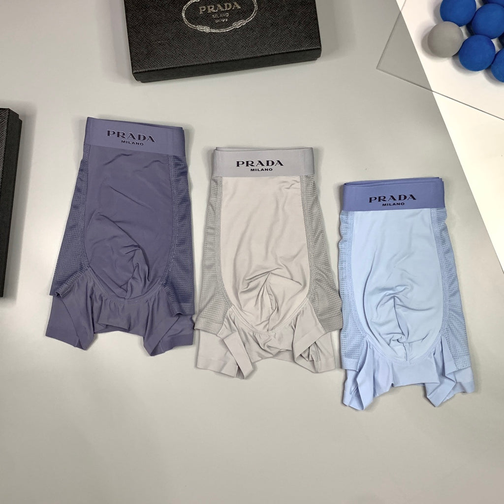 Prada Visible Branded Waistband Or Emblem Details Men's Boxer Briefs - 3-Piece Box