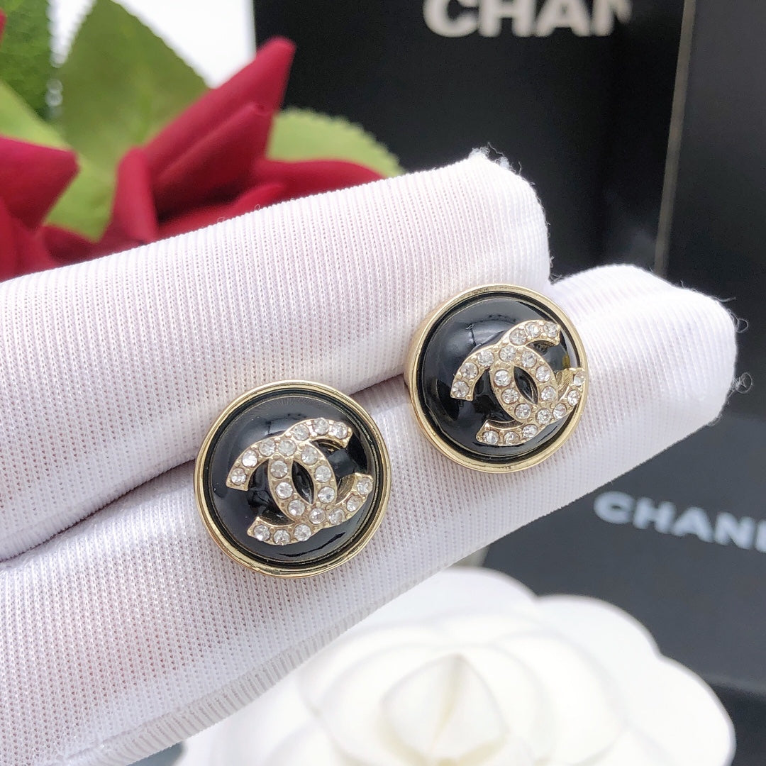 Round Crystal-Accent Stud Earrings – Black Detail detail view