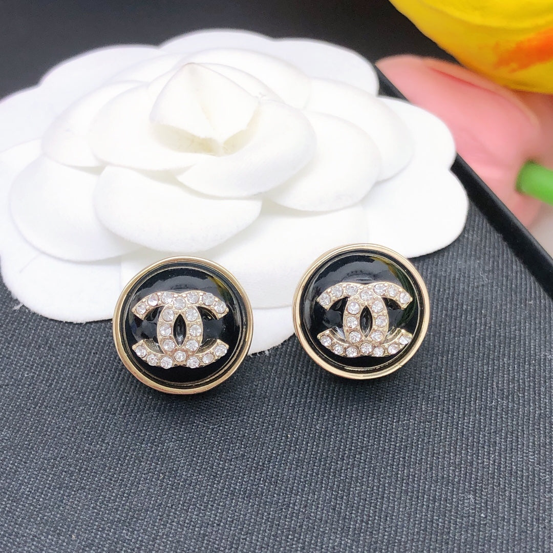 Round Crystal-Accent Stud Earrings – Black Detail main product view