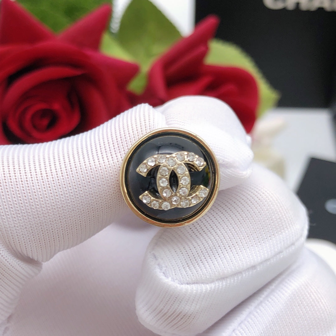 Round Crystal-Accent Stud Earrings – Black Detail side detail