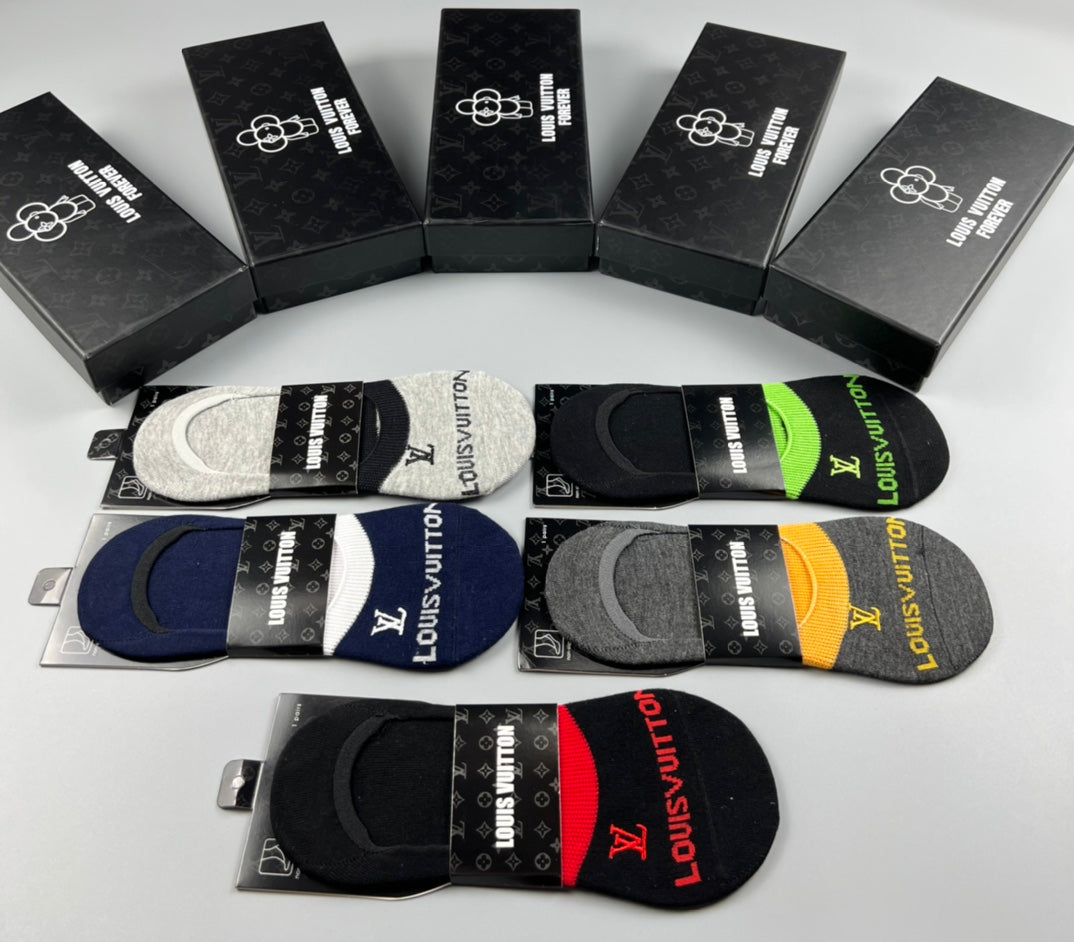 Louis Vuitton Colourful Heel And Initial Details No-Show Socks - 5-Pair Set