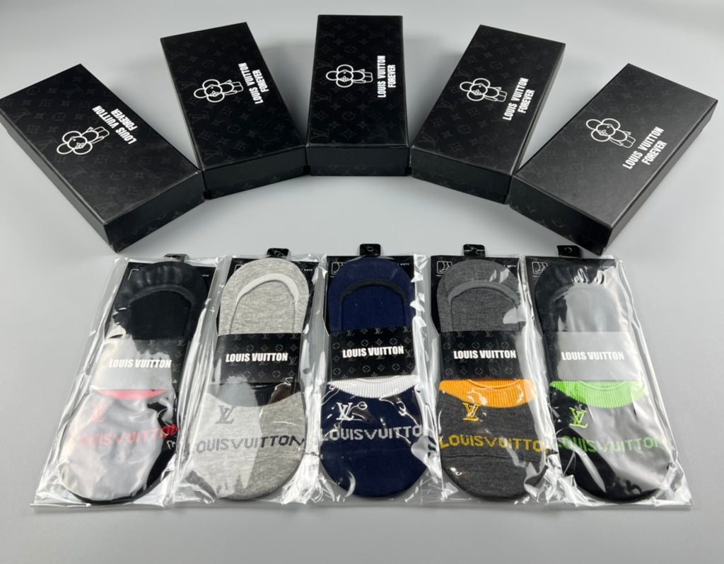 Louis Vuitton Colourful Heel And Initial Details No-Show Socks - 5-Pair Set