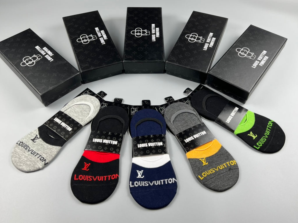 Louis Vuitton Colourful Contrast Accents No-Show Socks - 5-Pair Set
