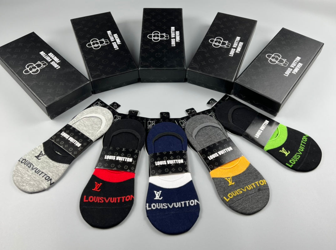 Louis Vuitton Colourful Contrast Accents No-Show Socks - 5-Pair Set
