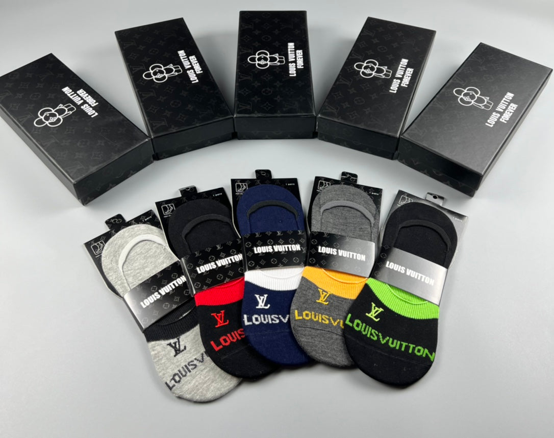 Louis Vuitton Colourful Heel And Initial Details No-Show Socks - 5-Pair Set