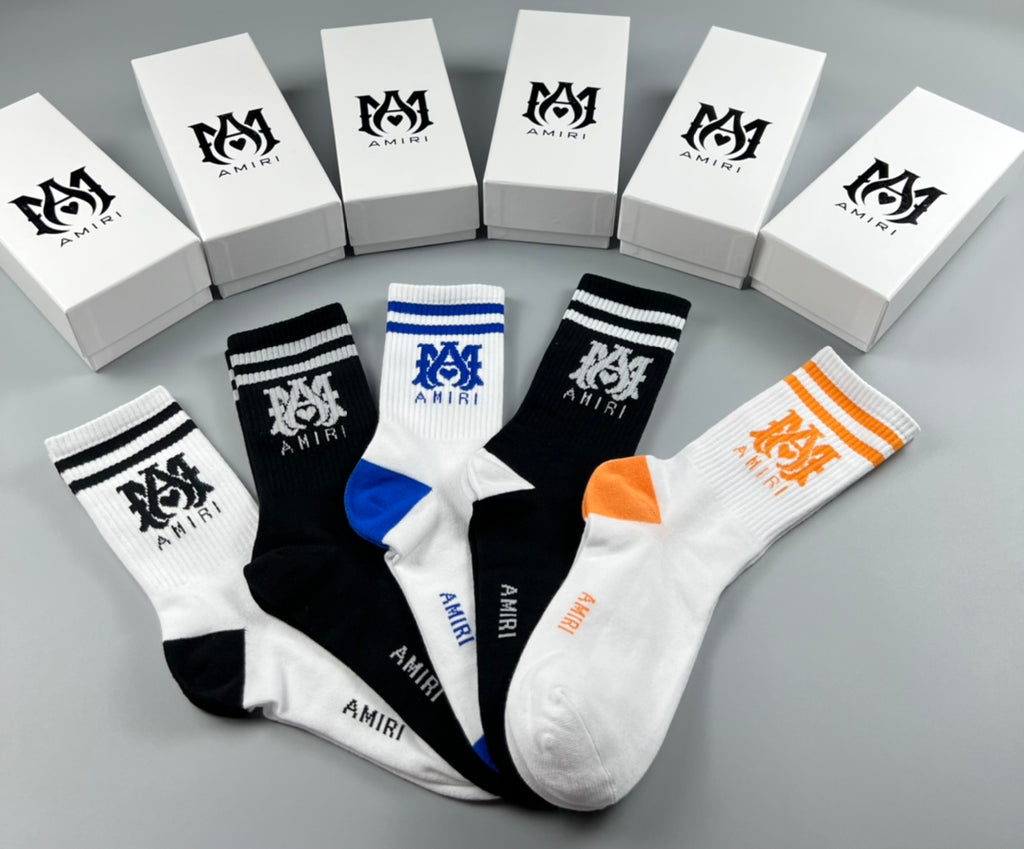 Amiri Bold Letter Graphics Crew Socks - 5-Pair Set