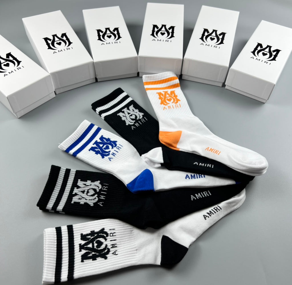 Amiri Bold Letter Graphics Crew Socks - 5-Pair Set